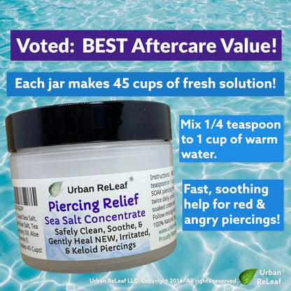 Urban ReLeaf PIERCING RELIEF Sea Salt Concentrate Aftercare – Safely Clean, Soothe & Gently Calm New Irritated & Keloid Bump Piercings – Effective Non-Iodized Dead Sea Salt with Tea Tree & Rosemary Avelisse