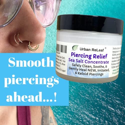 Urban ReLeaf PIERCING RELIEF Sea Salt Concentrate Aftercare – Safely Clean, Soothe & Gently Calm New Irritated & Keloid Bump Piercings – Effective Non-Iodized Dead Sea Salt with Tea Tree & Rosemary Avelisse