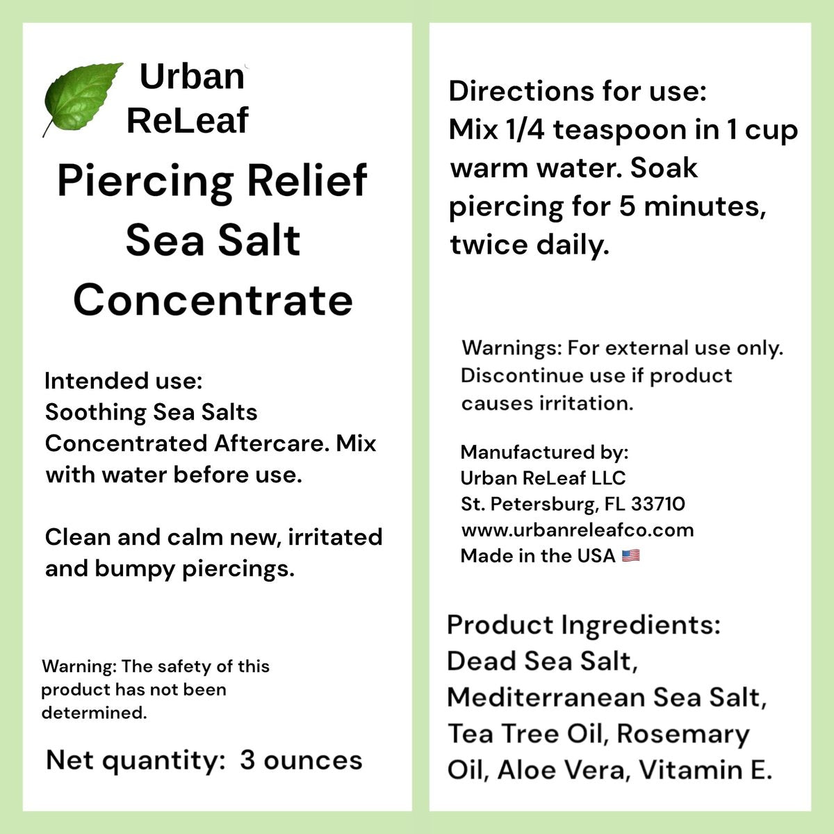 Urban ReLeaf PIERCING RELIEF Sea Salt Concentrate Aftercare – Safely Clean, Soothe & Gently Calm New Irritated & Keloid Bump Piercings – Effective Non-Iodized Dead Sea Salt with Tea Tree & Rosemary Avelisse