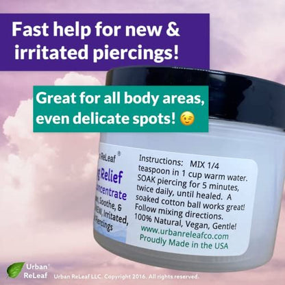Urban ReLeaf PIERCING RELIEF Sea Salt Concentrate Aftercare – Safely Clean, Soothe & Gently Calm New Irritated & Keloid Bump Piercings – Effective Non-Iodized Dead Sea Salt with Tea Tree & Rosemary Avelisse