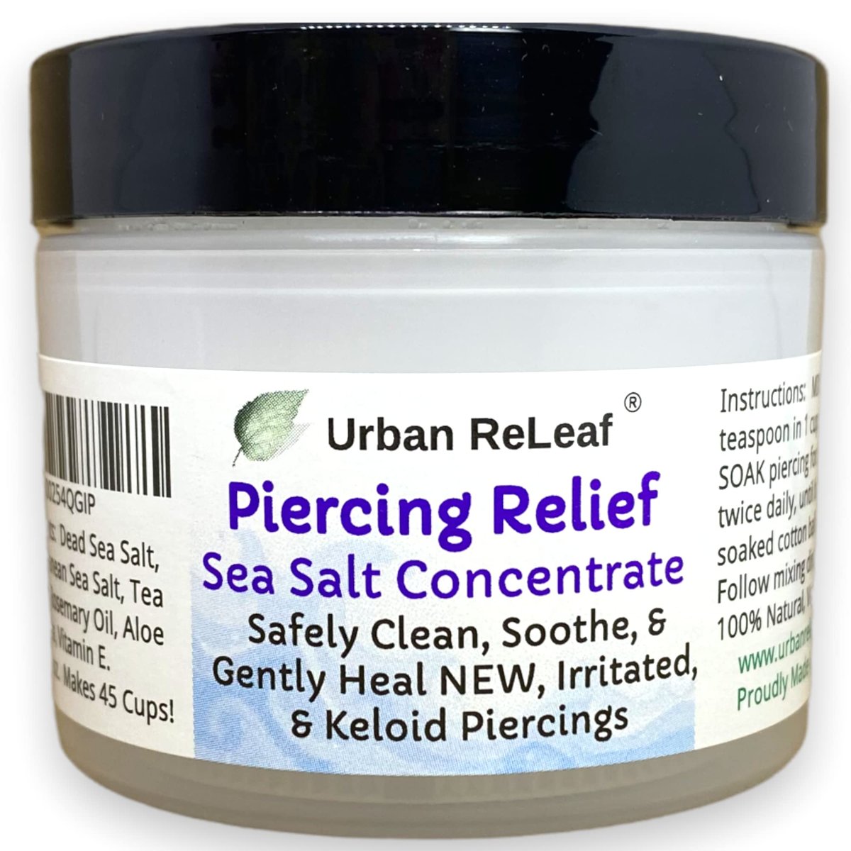 Urban ReLeaf PIERCING RELIEF Sea Salt Concentrate Aftercare – Safely Clean, Soothe & Gently Calm New Irritated & Keloid Bump Piercings – Effective Non-Iodized Dead Sea Salt with Tea Tree & Rosemary Avelisse