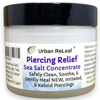 Urban ReLeaf PIERCING RELIEF Sea Salt Concentrate Aftercare – Safely Clean, Soothe & Gently Calm New Irritated & Keloid Bump Piercings – Effective Non-Iodized Dead Sea Salt with Tea Tree & Rosemary Avelisse