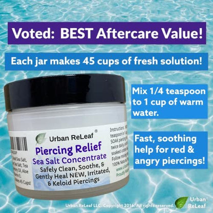 Urban ReLeaf PIERCING RELIEF Sea Salt Concentrate Aftercare – Safely Clean, Soothe & Gently Calm New Irritated & Keloid Bump Piercings – Effective Non-Iodized Dead Sea Salt with Tea Tree & Rosemary Avelisse