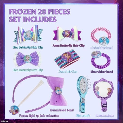 Disney Frozen 2 Hair Accessories Set - Scrunchies, Hair Bows, Clips, Comb, Mirror - Kids Gifts for Parties, Birthdays, Stocking Stuffers by Townley Girl Avelisse