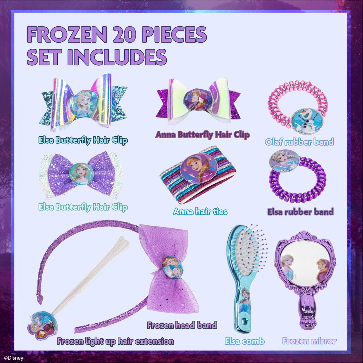 Disney Frozen 2 Hair Accessories Set - Scrunchies, Hair Bows, Clips, Comb, Mirror - Kids Gifts for Parties, Birthdays, Stocking Stuffers by Townley Girl Avelisse