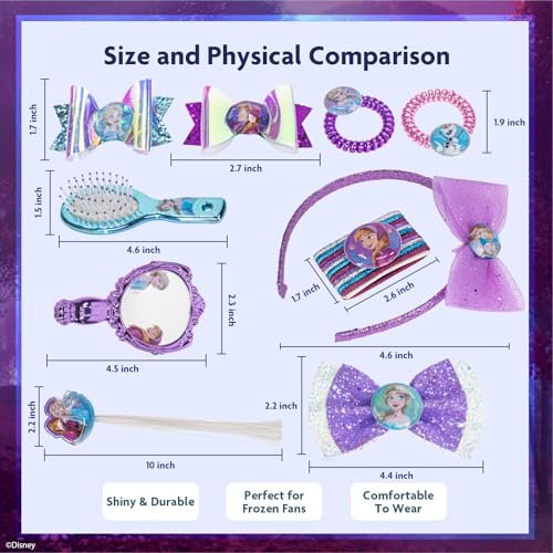 Disney Frozen 2 Hair Accessories Set - Scrunchies, Hair Bows, Clips, Comb, Mirror - Kids Gifts for Parties, Birthdays, Stocking Stuffers by Townley Girl Avelisse