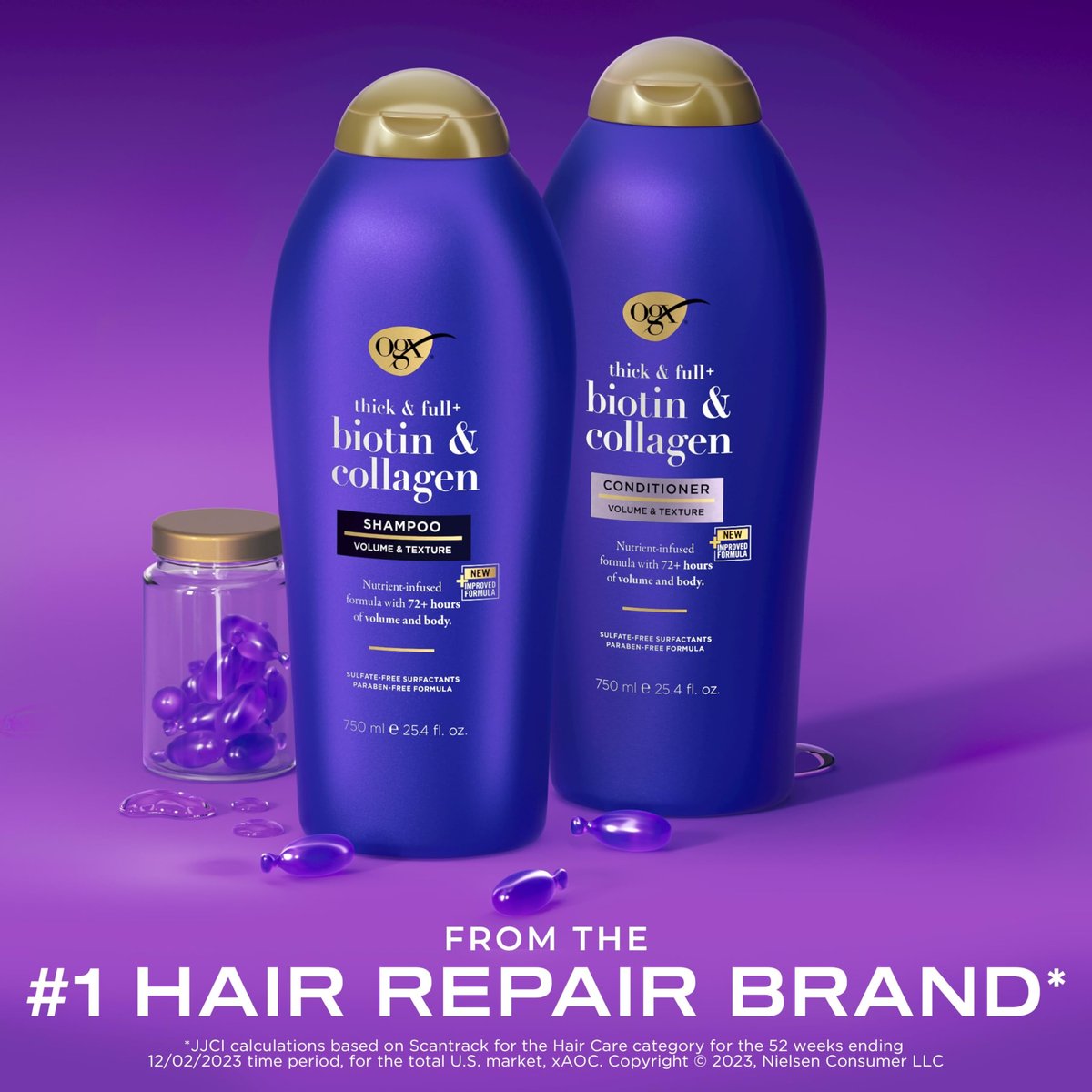 OGX Thick & Full + Biotin and Collagen Shampoo and Conditioner Set, 25.4 Fl Oz (Pack of 2) Avelisse