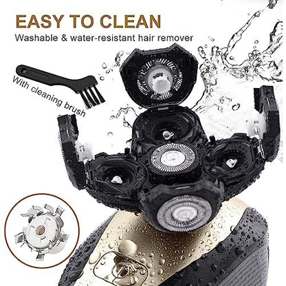 Telfun Upgrade 5-in-1 Electric Head Shaver for Bald Men - 100% Waterproof Cordless Rotary Razor with Dual Track Blades, Wet/Dry Shaving, Mess-Free Hair Capture - Gold Avelisse