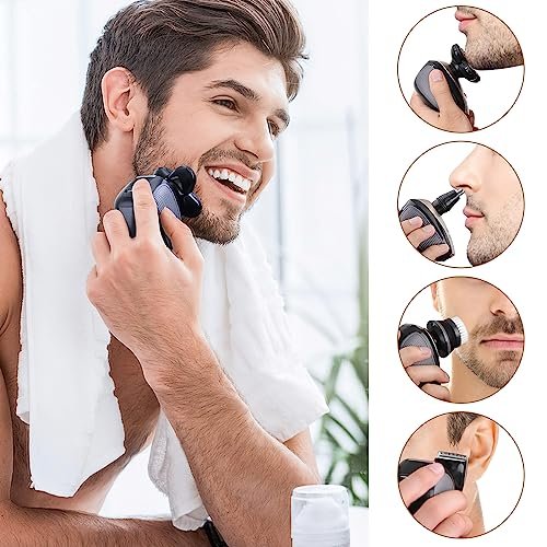 Telfun Upgrade 5-in-1 Electric Head Shaver for Bald Men - 100% Waterproof Cordless Rotary Razor with Dual Track Blades, Wet/Dry Shaving, Mess-Free Hair Capture - Gold Avelisse