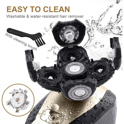 Telfun Upgrade 5-in-1 Electric Head Shaver for Bald Men - 100% Waterproof Cordless Rotary Razor with Dual Track Blades, Wet/Dry Shaving, Mess-Free Hair Capture - Gold Avelisse