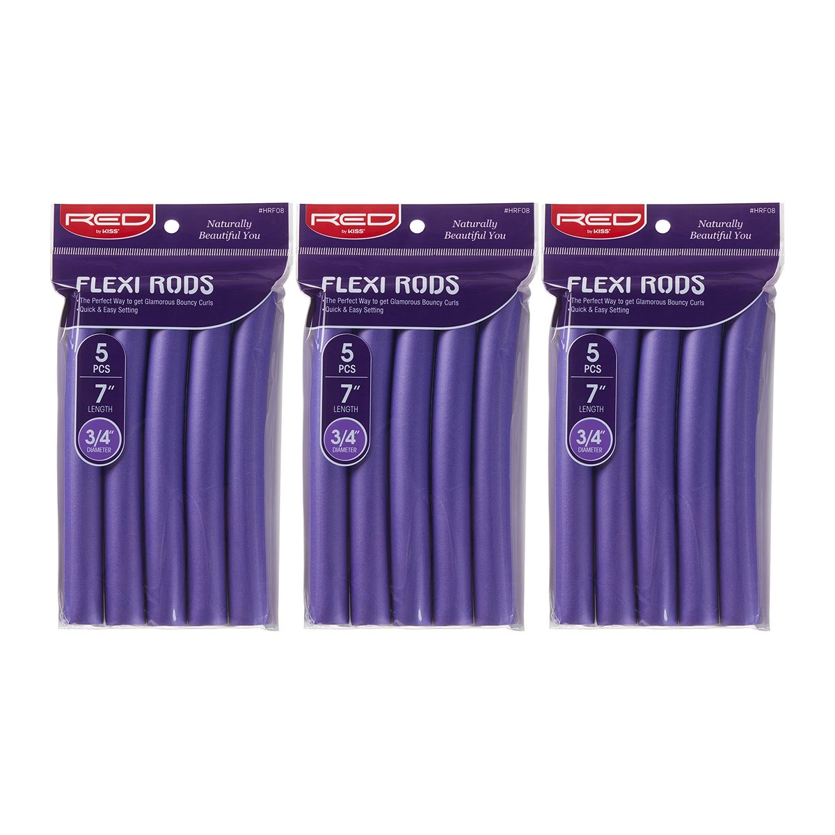 Red by Kiss Flexi Rods 7" 3/4" Diameter - Heatless Hair Curlers for Bouncy Curls & Beach Waves (5 PCS x 3 Packs) Avelisse