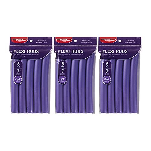 Red by Kiss Flexi Rods 7" 3/4" Diameter - Heatless Hair Curlers for Bouncy Curls & Beach Waves (5 PCS x 3 Packs) Avelisse
