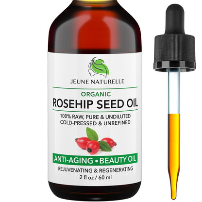 Jeune Naturelle Organic Rosehip Seed Oil - Pure, Virgin, Cold Pressed for Skin Repair, 2 oz