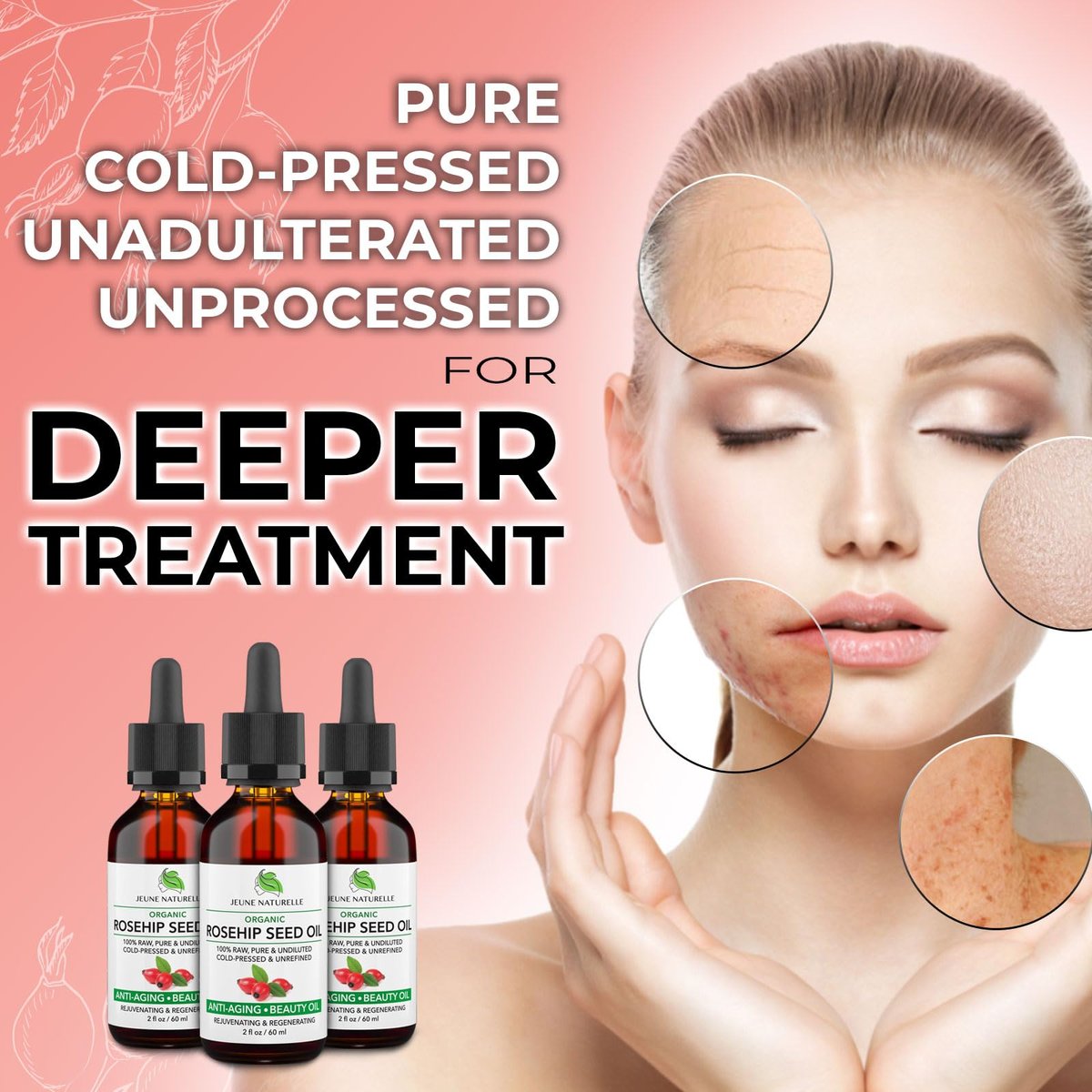 Jeune Naturelle Organic Rosehip Seed Oil - Pure, Virgin, Cold Pressed for Skin Repair, 2 oz - görsel 3