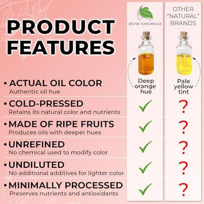 Jeune Naturelle Organic Rosehip Seed Oil - Pure, Virgin, Cold Pressed for Skin Repair, 2 oz