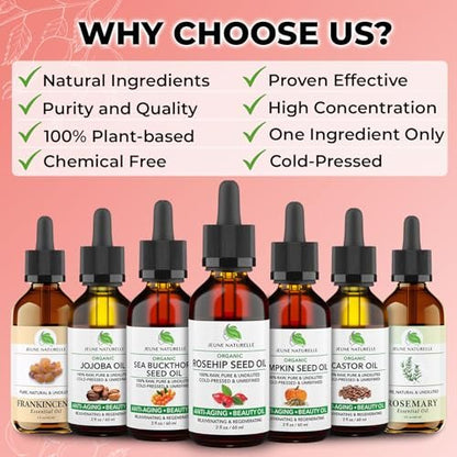 Jeune Naturelle Organic Rosehip Seed Oil - Pure, Virgin, Cold Pressed for Skin Repair, 2 oz