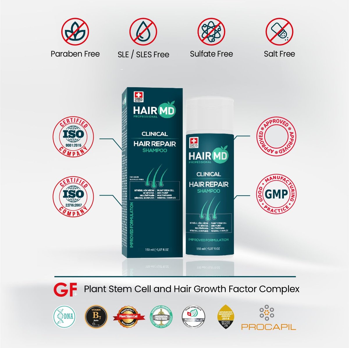 HairMD Transplant Clinical Repair Shampoo - Biotin Shampoo for Hair Growth, Post-Transplant Scalp Care, Reduces Itching and Redness, 250ml Avelisse