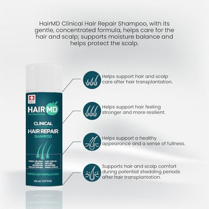 HairMD Transplant Clinical Repair Shampoo - Biotin Shampoo for Hair Growth, Post-Transplant Scalp Care, Reduces Itching and Redness, 250ml Avelisse