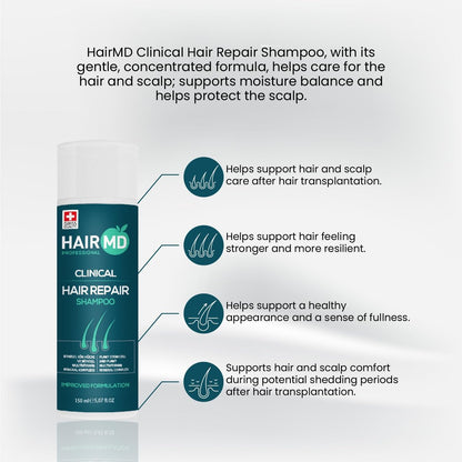 HairMD Transplant Clinical Repair Shampoo - Biotin Shampoo for Hair Growth, Post-Transplant Scalp Care, Reduces Itching and Redness, 250ml Avelisse