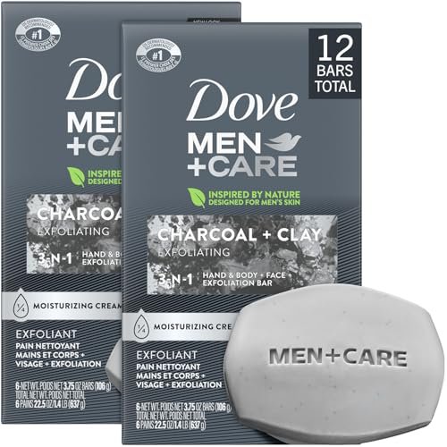 Dove Men+Care Body + Face Bar 2-Pack (12 Bars) – Exfoliating 3-in-1 Charcoal Soap with Clay for Skin Care, Hands & Shaving, 3.75 Oz Each Avelisse