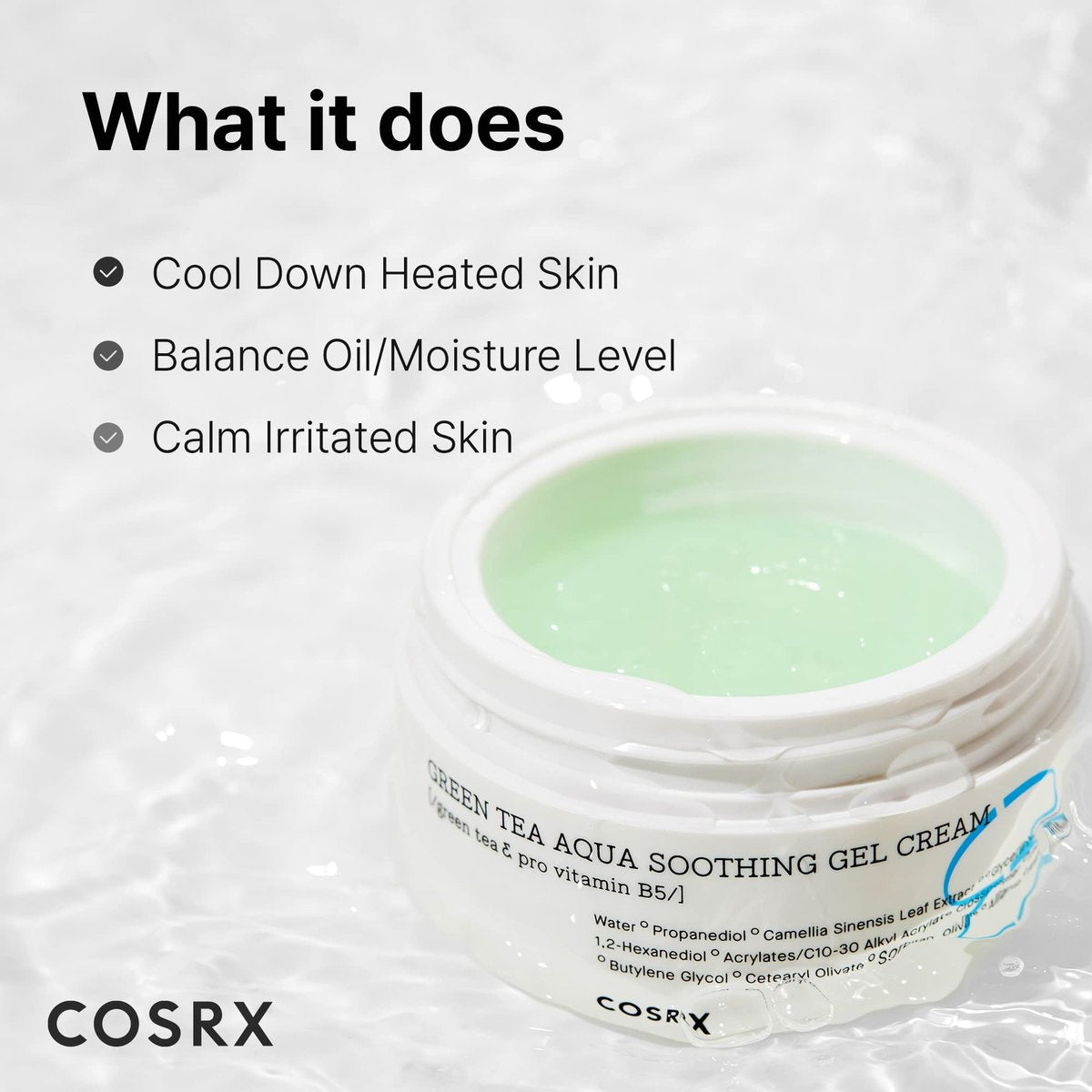 COSRX Hydrium Green Tea Aqua Soothing Gel Cream - Lightweight Daily Moisturizer, 1.69 fl.oz / 50ml Avelisse