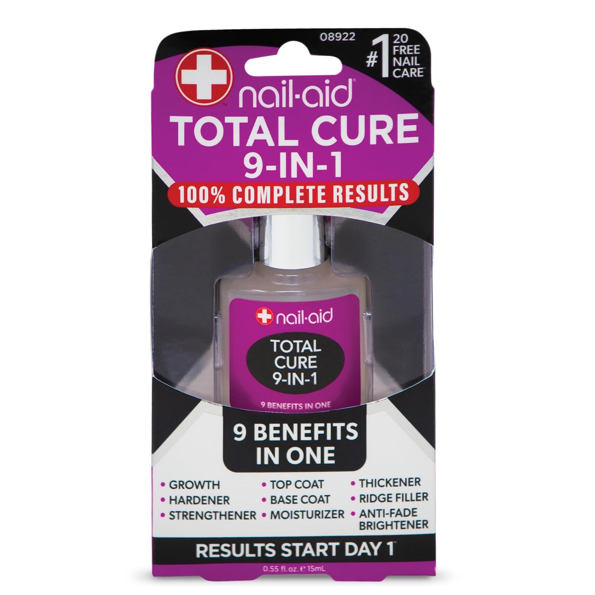 Nail-Aid Total Cure 9 in 1 Nail Treatment - Strengthen, Smooth & Brighten Brittle Nails - Clear, 0.55 Fl Oz - görsel 1