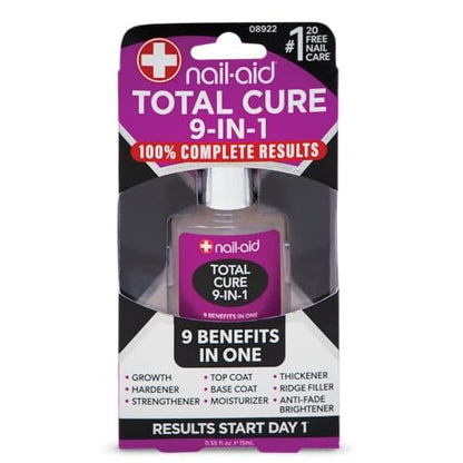 Nail-Aid Total Cure 9 in 1 Nail Treatment - Strengthen, Smooth & Brighten Brittle Nails - Clear, 0.55 Fl Oz