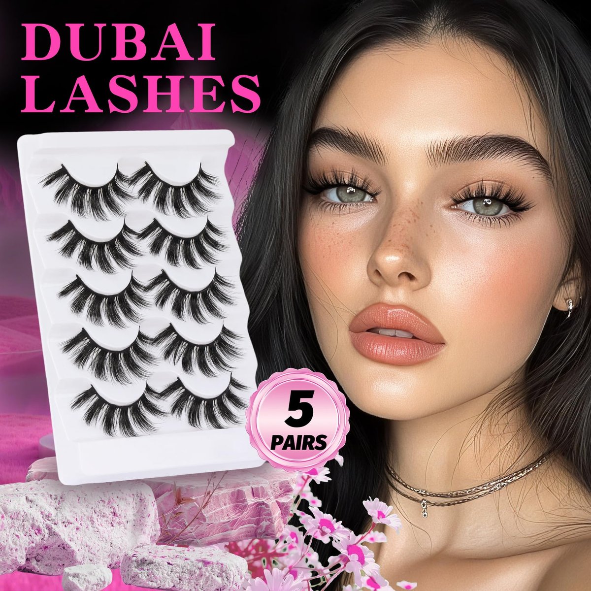 Veleasha 5D Faux Mink Lashes – Luxurious Handmade False Eyelashes, Lightweight Fluffy 5-Pair Pack (Dubai Style) Avelisse