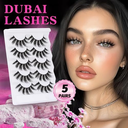 Veleasha 5D Faux Mink Lashes – Luxurious Handmade False Eyelashes, Lightweight Fluffy 5-Pair Pack (Dubai Style) Avelisse