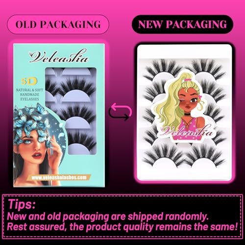 Veleasha 5D Faux Mink Lashes – Luxurious Handmade False Eyelashes, Lightweight Fluffy 5-Pair Pack (Dubai Style) Avelisse