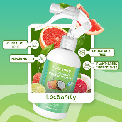 Locsanity Grapefruit Coconut Lime Daily Hydrating Mist for Locs, Dreads & Braids - Rosewater Scalp Moisturizer - 8 fl oz Avelisse
