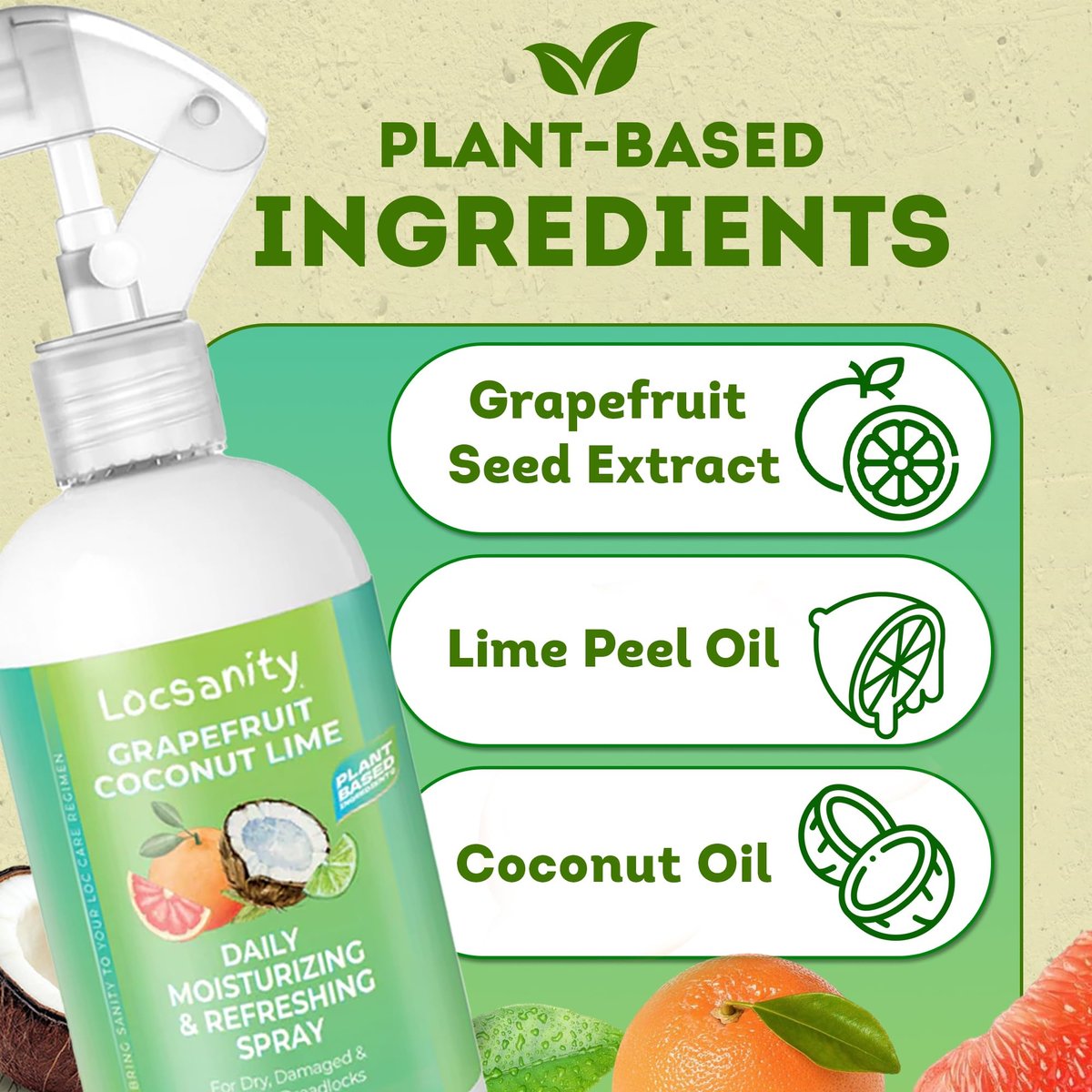 Locsanity Grapefruit Coconut Lime Daily Hydrating Mist for Locs, Dreads & Braids - Rosewater Scalp Moisturizer - 8 fl oz Avelisse