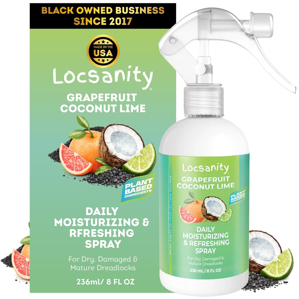 Locsanity Grapefruit Coconut Lime Daily Hydrating Mist for Locs, Dreads & Braids - Rosewater Scalp Moisturizer - 8 fl oz Avelisse
