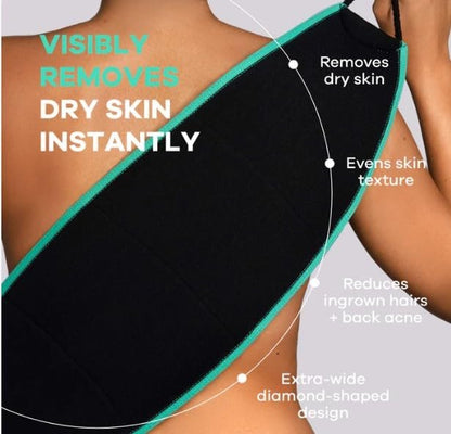 Dermasuri Deep Exfoliating Back Scrubber - 27 Inch Long Body Exfoliator for Shower, Black