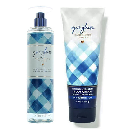 Bath & Body Works Gingham 8 oz Ultra Shea Body Cream & 8 oz Fine Fragrance Mist Duo Avelisse
