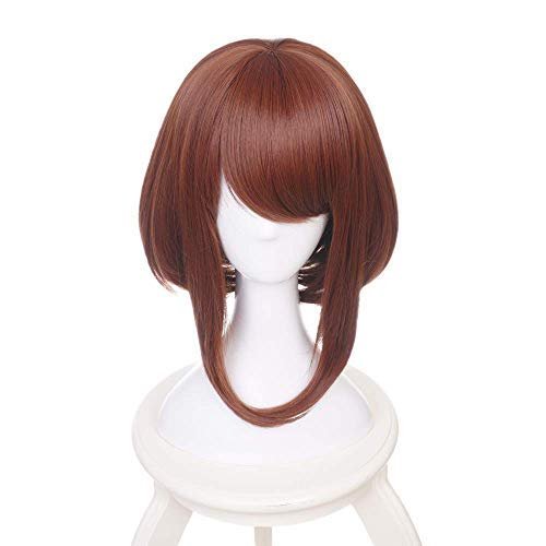 ZGNGLIZ Anime Cosplay Wig - Dark Green Short Curly Synthetic Hair for Men - Includes Free Wig Cap (Brown) - görsel 1
