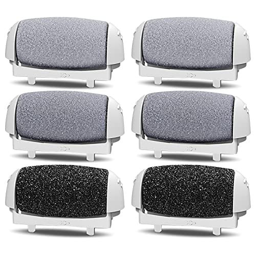 PRITECH Callus Removers 6-Pack Replacement Roller Heads for Electric Foot File - Extra Coarse, Regular Coarse & Fine Coarse Refill Rollers (White, Pink, Black) Avelisse