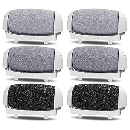 PRITECH Callus Removers 6-Pack Replacement Roller Heads for Electric Foot File - Extra Coarse, Regular Coarse & Fine Coarse Refill Rollers (White, Pink, Black) Avelisse