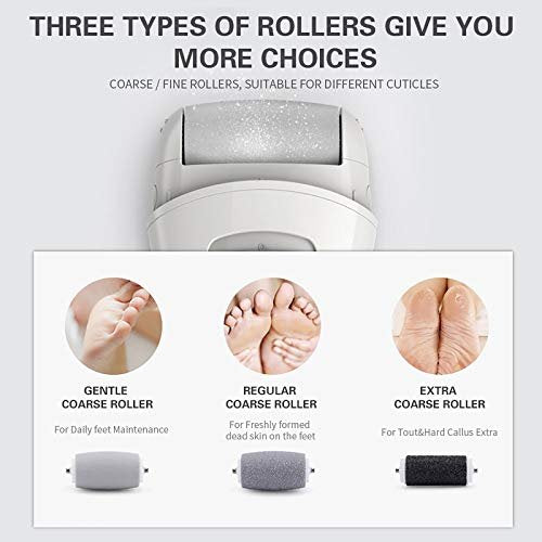 PRITECH Callus Removers 6-Pack Replacement Roller Heads for Electric Foot File - Extra Coarse, Regular Coarse & Fine Coarse Refill Rollers (White, Pink, Black) Avelisse