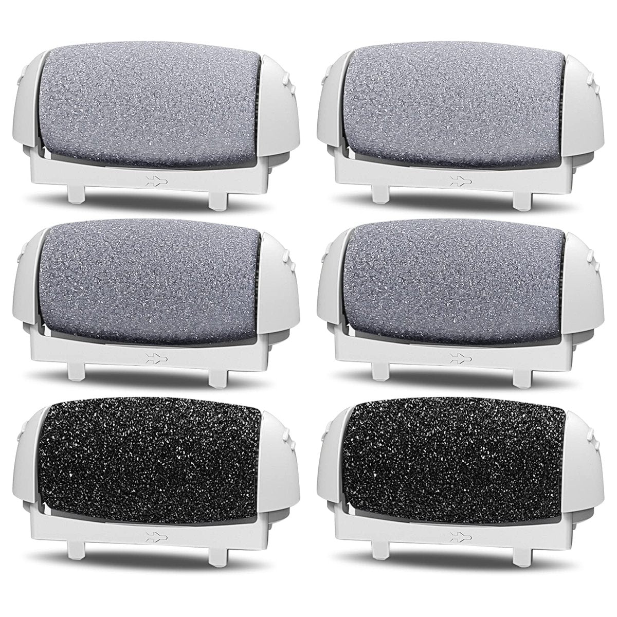PRITECH Callus Removers 6-Pack Replacement Roller Heads for Electric Foot File - Extra Coarse, Regular Coarse & Fine Coarse Refill Rollers (White, Pink, Black) Avelisse