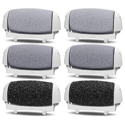 PRITECH Callus Removers 6-Pack Replacement Roller Heads for Electric Foot File - Extra Coarse, Regular Coarse & Fine Coarse Refill Rollers (White, Pink, Black) Avelisse