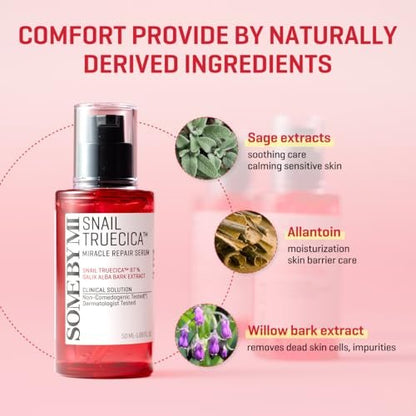 SOME BY MI Snail Trucica Miracle Repair Serum - Snail Mucin Face Serum for Sensitive Skin, Daily Repair for Post Acne Marks & Skin Barrier, 1.69 oz (50 ml) - Korean Skincare Avelisse