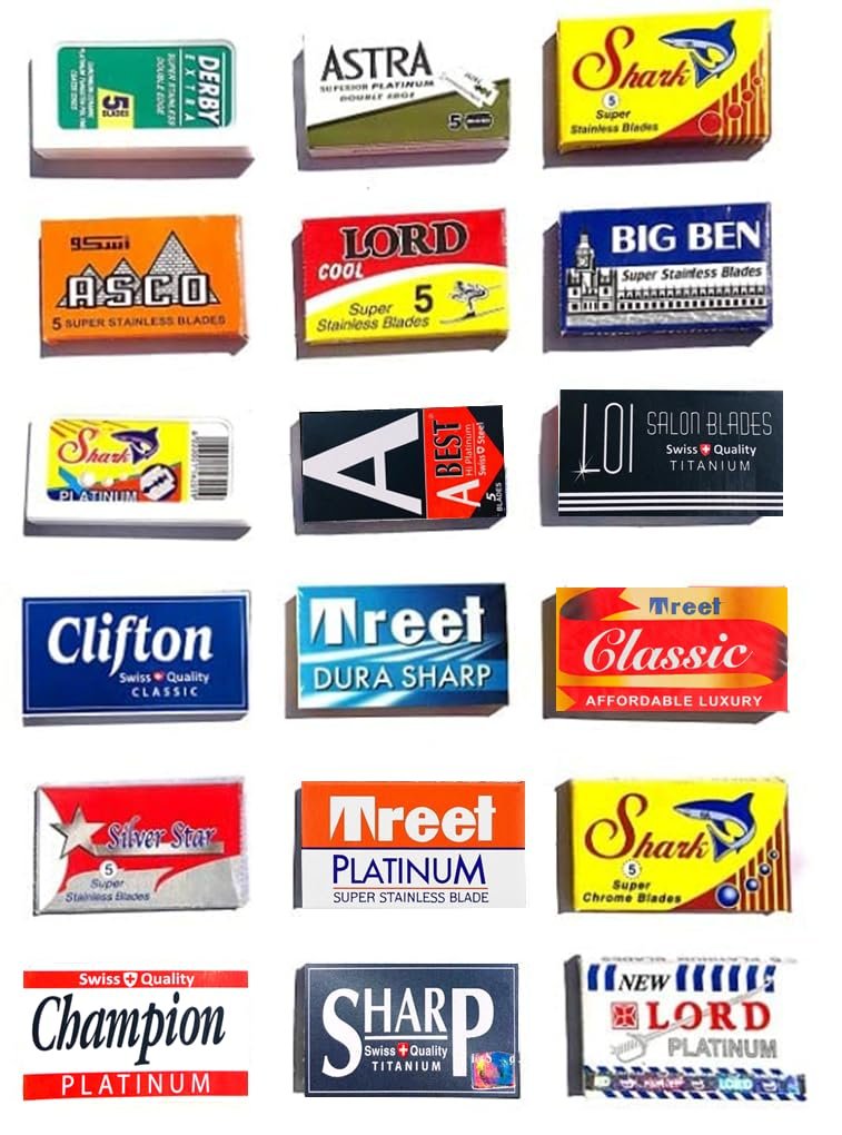 Astra Derby Shark Lord Treet Sharp 100 Quality Double Edge Razor Blades Sampler (18 Different Brands) - görsel 1