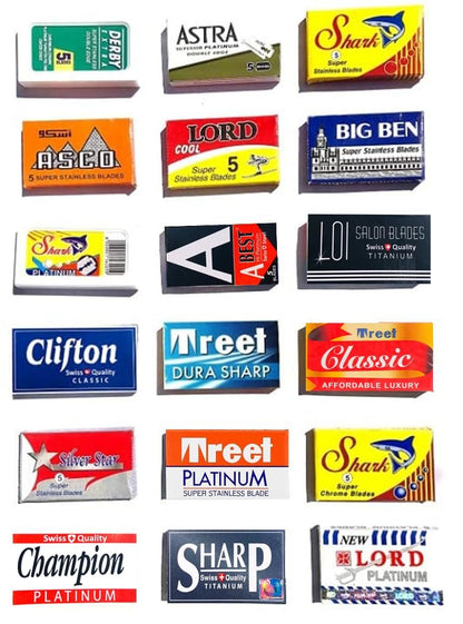 Astra Derby Shark Lord Treet Sharp 100 Quality Double Edge Razor Blades Sampler (18 Different Brands)