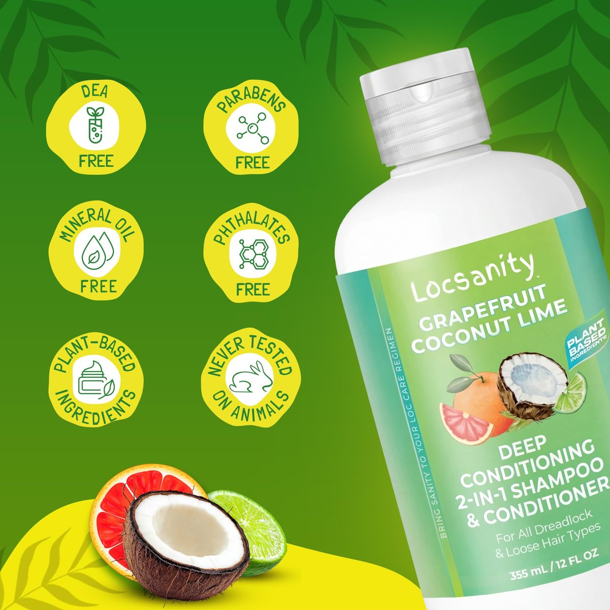 Locsanity Grapefruit Coconut & Lime 2-in-1 Loc Shampoo & Conditioner - 16oz - Hydrating, Strengthening for Dreads, Sisterlocks, Locks & Dreadlocks - Optimal for Mature Locs Avelisse