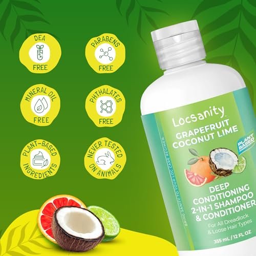 Locsanity Grapefruit Coconut & Lime 2-in-1 Loc Shampoo & Conditioner - 16oz - Hydrating, Strengthening for Dreads, Sisterlocks, Locks & Dreadlocks - Optimal for Mature Locs Avelisse