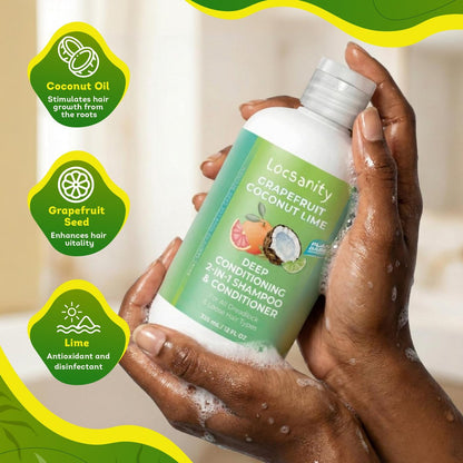 Locsanity Grapefruit Coconut & Lime 2-in-1 Loc Shampoo & Conditioner - 16oz - Hydrating, Strengthening for Dreads, Sisterlocks, Locks & Dreadlocks - Optimal for Mature Locs Avelisse