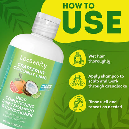Locsanity Grapefruit Coconut & Lime 2-in-1 Loc Shampoo & Conditioner - 16oz - Hydrating, Strengthening for Dreads, Sisterlocks, Locks & Dreadlocks - Optimal for Mature Locs Avelisse