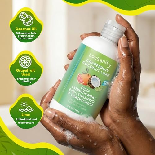 Locsanity Grapefruit Coconut & Lime 2-in-1 Loc Shampoo & Conditioner - 16oz - Hydrating, Strengthening for Dreads, Sisterlocks, Locks & Dreadlocks - Optimal for Mature Locs Avelisse