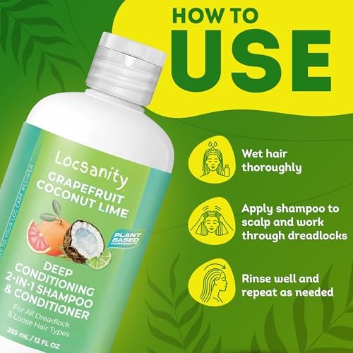 Locsanity Grapefruit Coconut & Lime 2-in-1 Loc Shampoo & Conditioner - 16oz - Hydrating, Strengthening for Dreads, Sisterlocks, Locks & Dreadlocks - Optimal for Mature Locs Avelisse